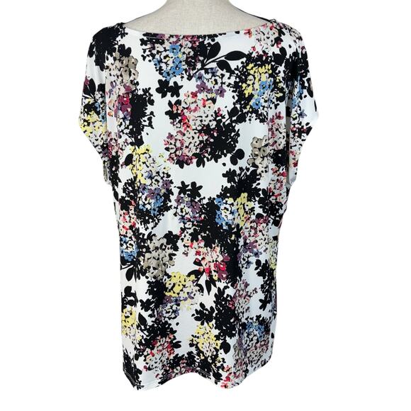 Roz & Ali 1X-Large Top Floral Cap Sleeve Stretch Off-Center Neckline Slits Multi - Picture 4 of 8